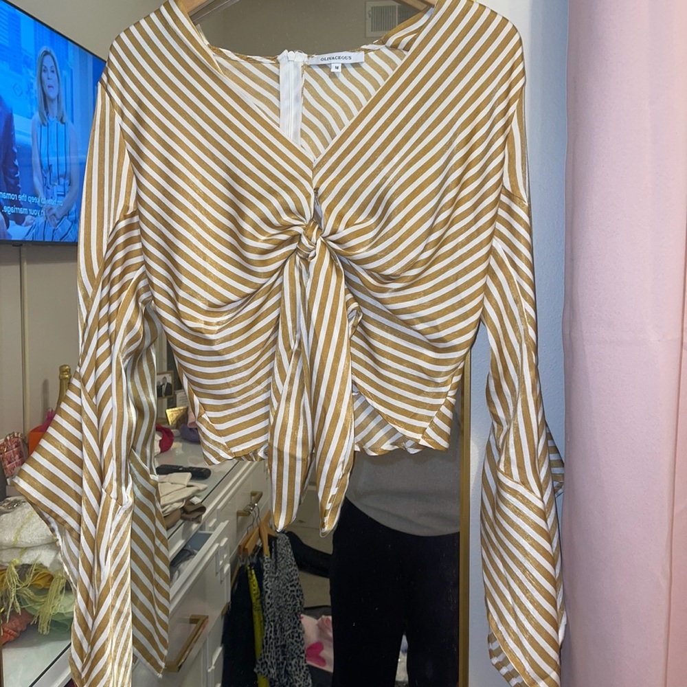 gold&white silk striped blouse
